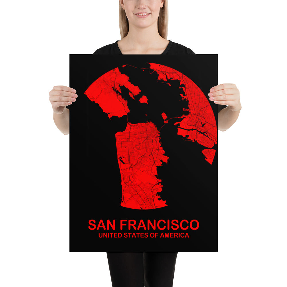 San Francisco Circular Red Paper Map
