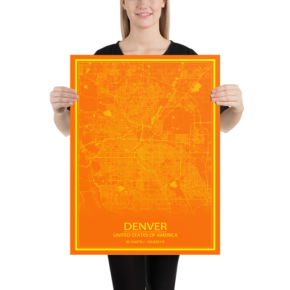 Denver Orange and Yellow Paper Map