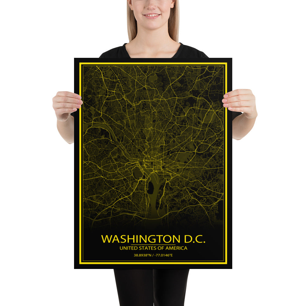 Washington, D.C. Black and Yellow Paper Map