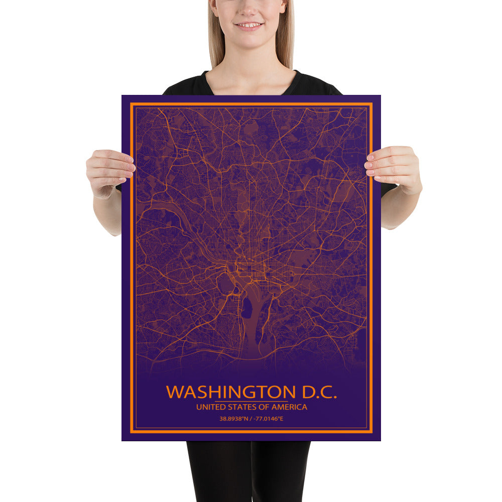 Washington, D.C. Purple and Orange Paper Map