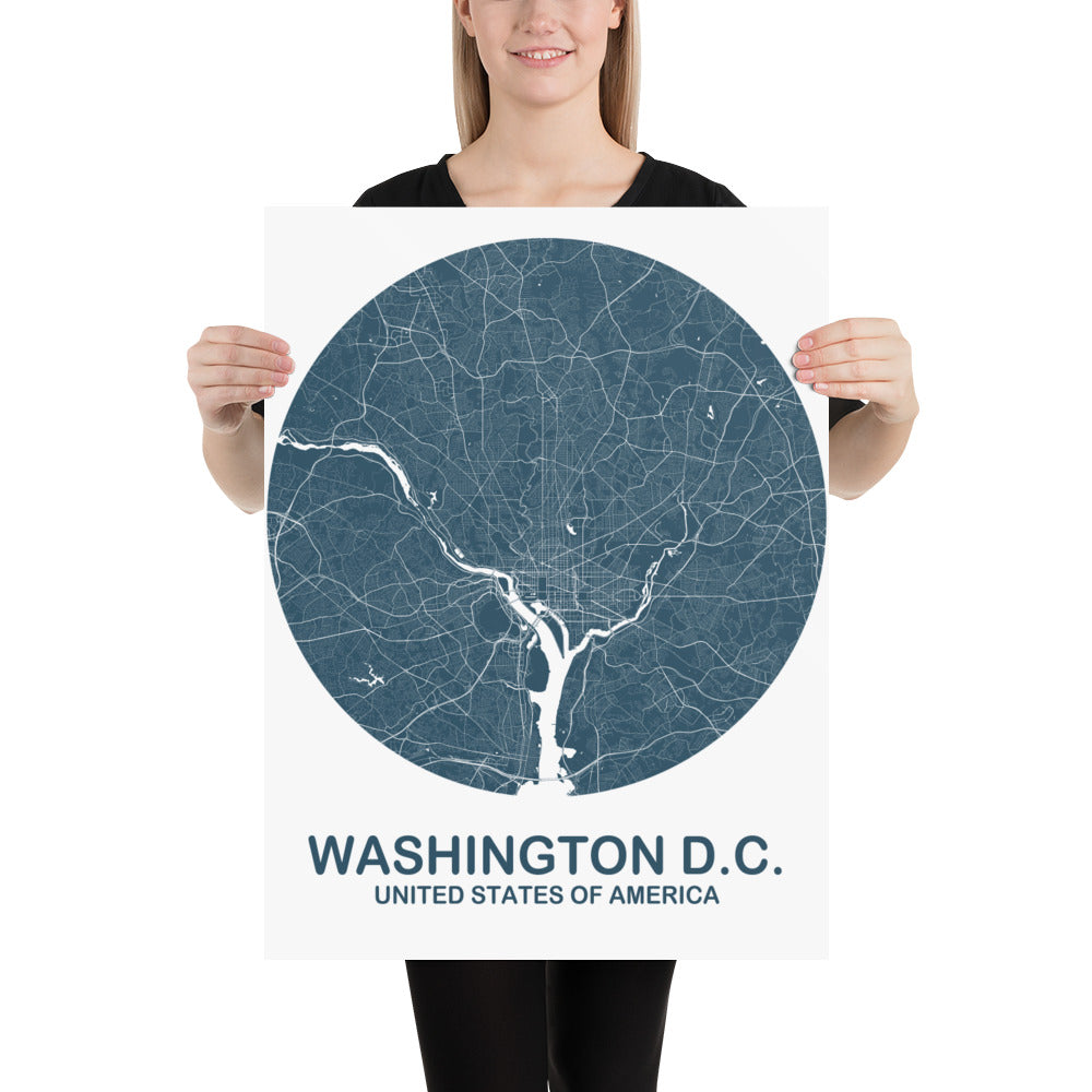 Washington, D.C. Circular Blue Paper Map