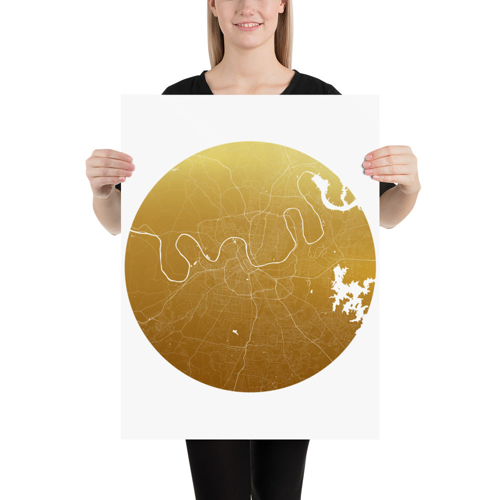Nashville Gold on White Paper Map