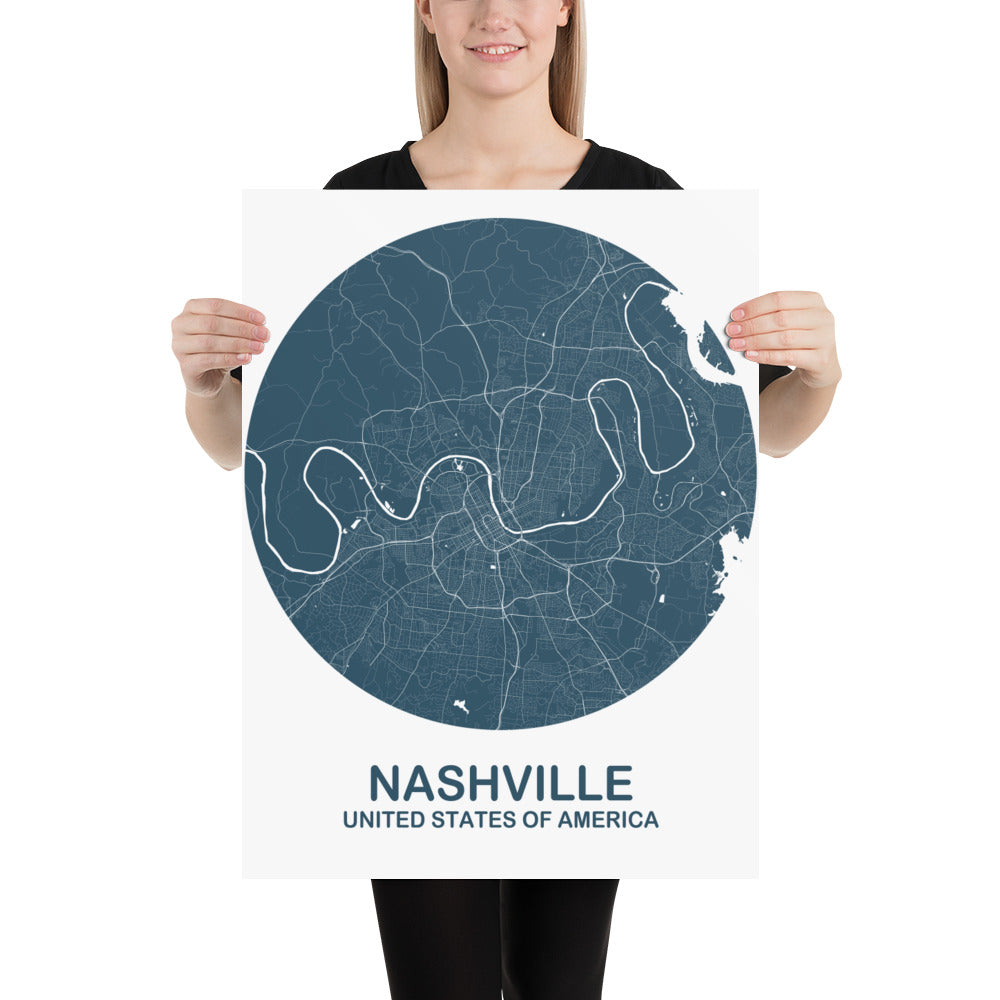 Nashville Circular Blue Paper Map