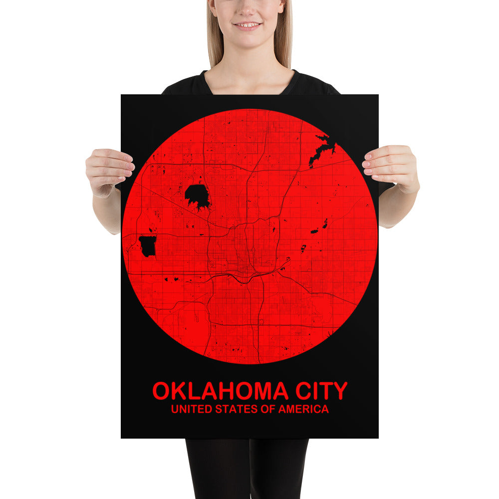 Oklahoma Circular Red on White Paper Map