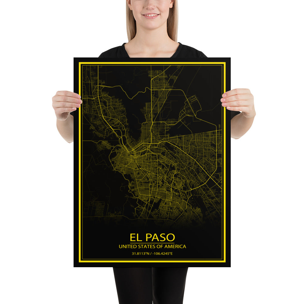 El Paso Black and Yellow Paper Map