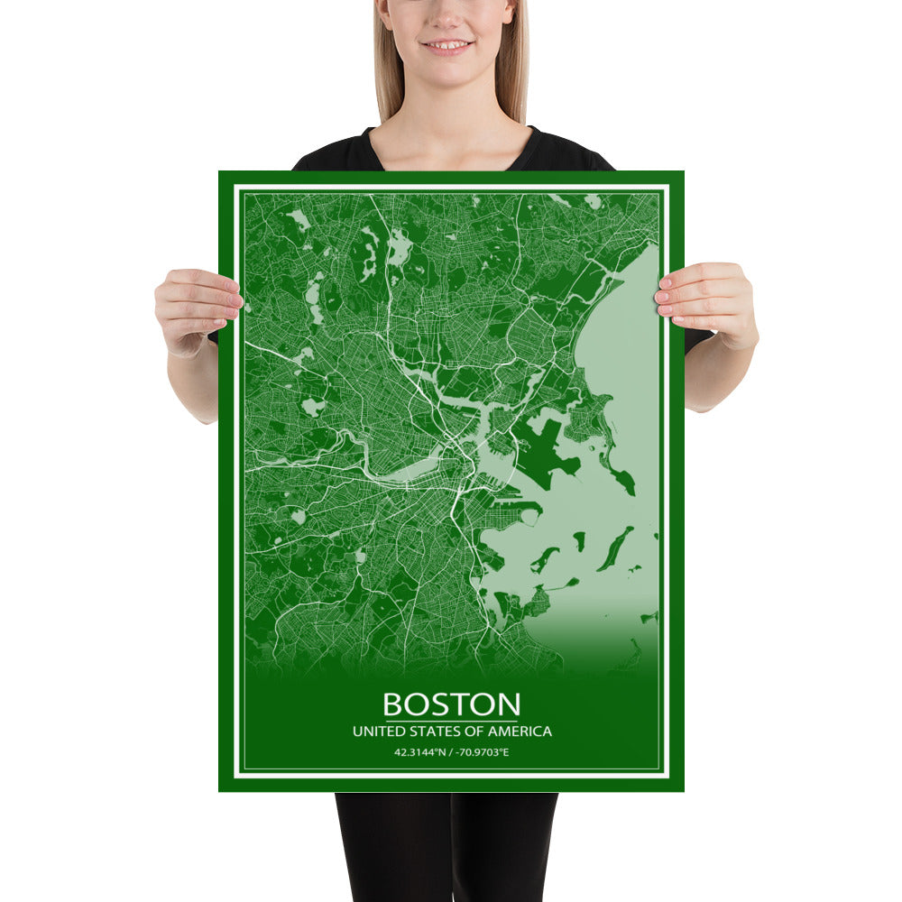 Boston Green and White Paper Map