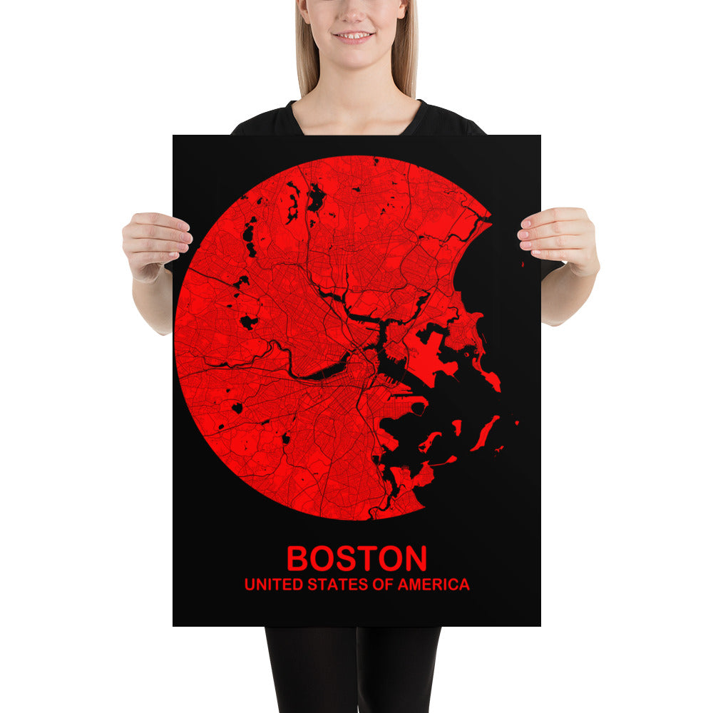 Boston Circular Red Paper Map