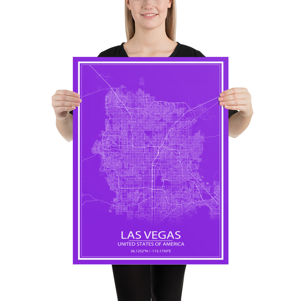 Las Vegas Purple and White Paper Map