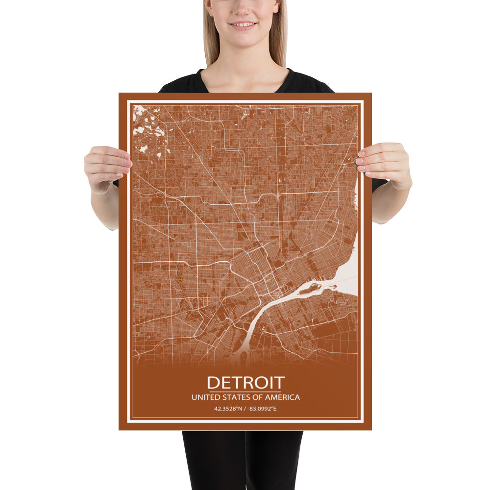 Detroit Brown and White Paper Map