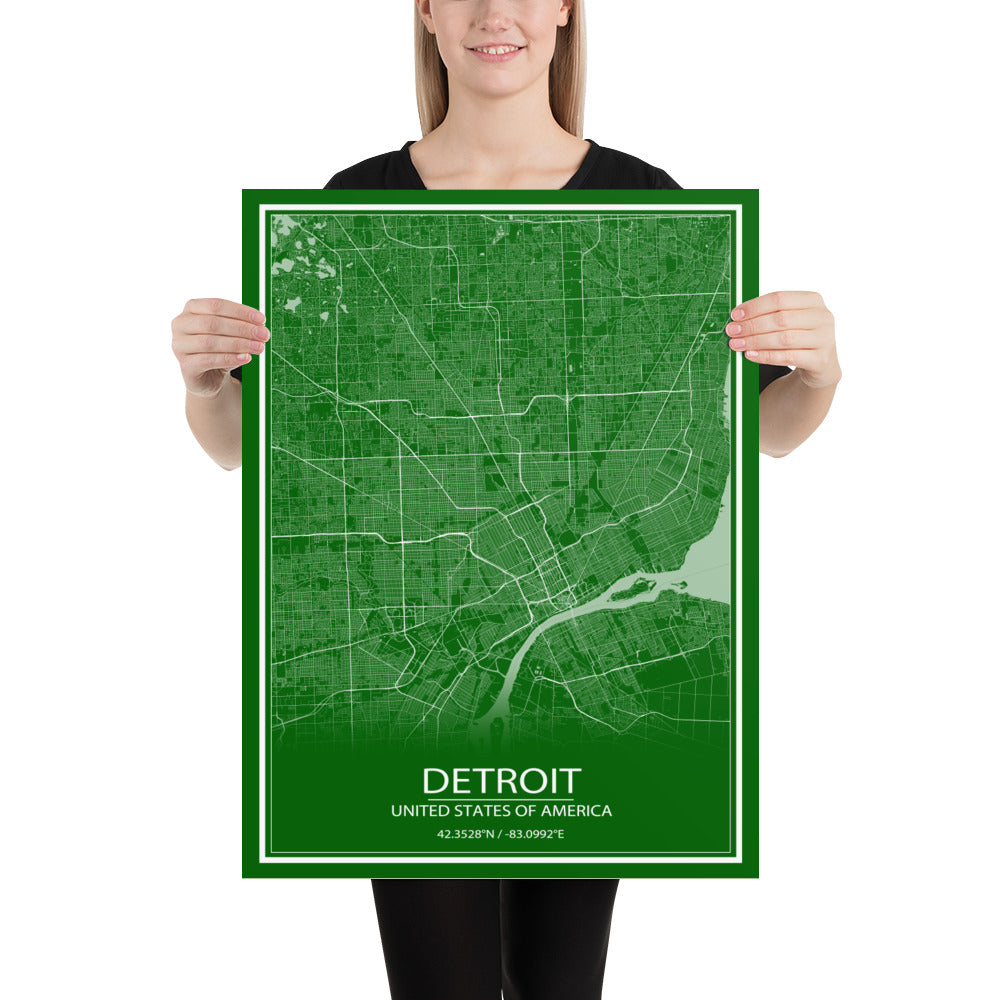 Detroit Green and White Paper Map