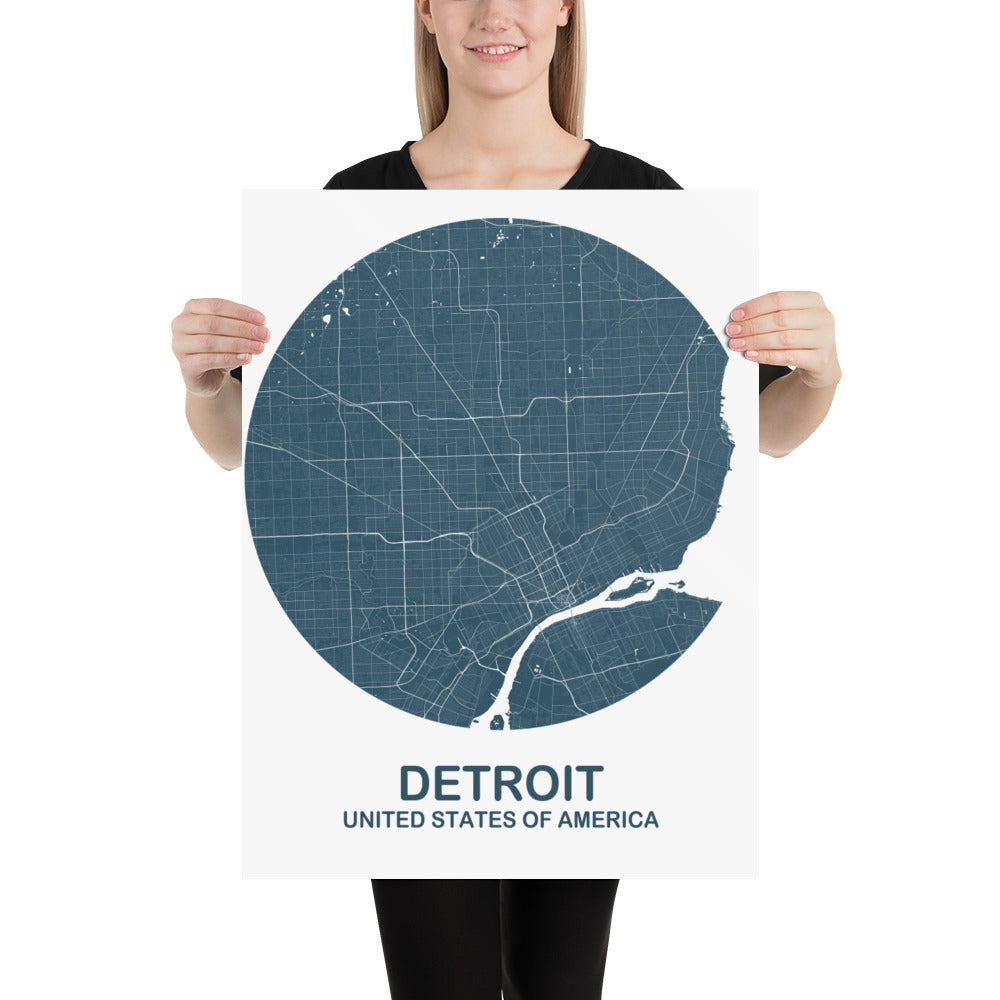 Detroit Circular Blue Paper Map