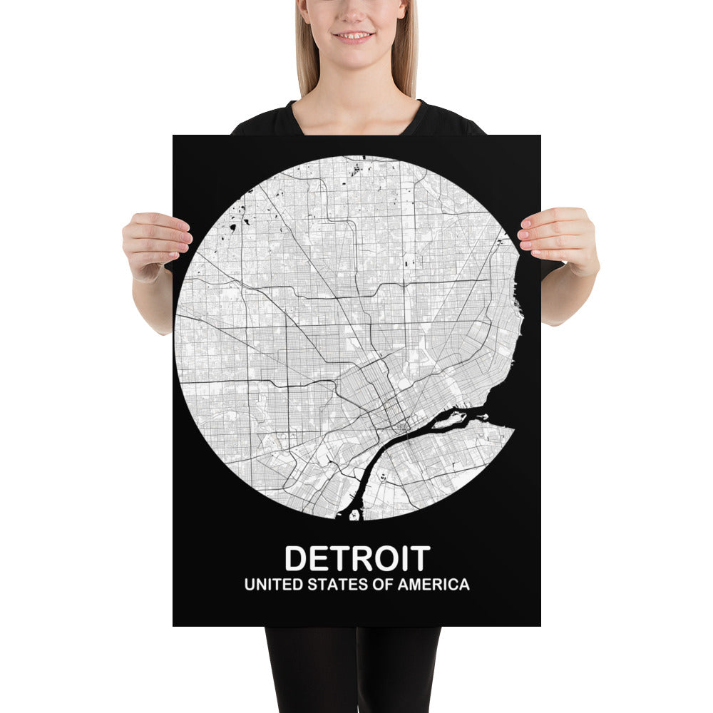 Detroit Circular White Paper Map
