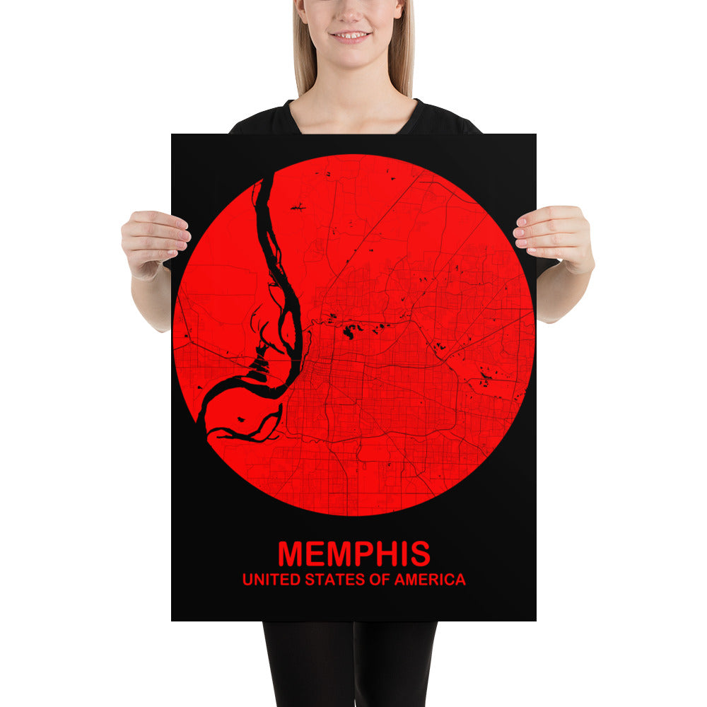 Memphis Circular Red Paper Map