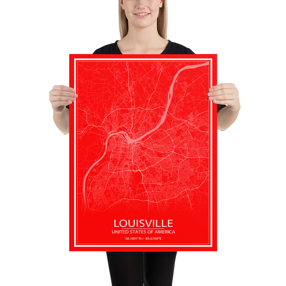 Louisville Red and White Paper Map