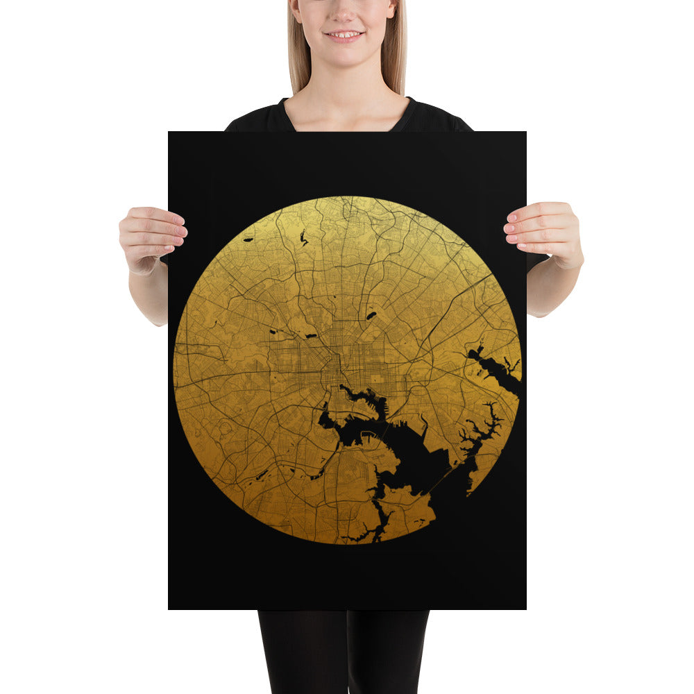 Baltimore Gold on Black Paper Map