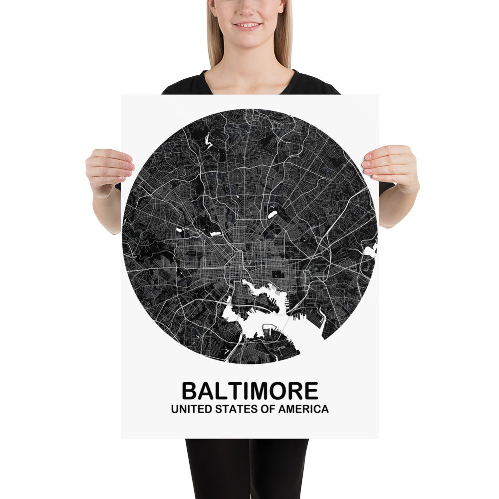 Baltimore Circular Black Paper Map
