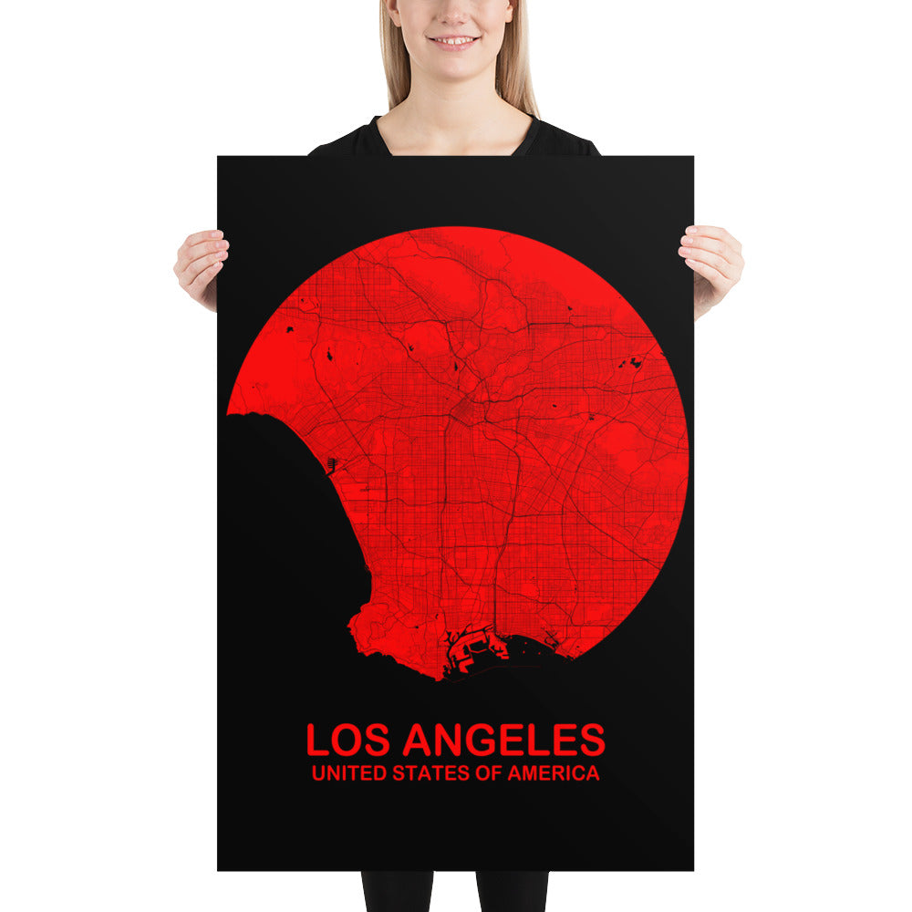 Los Angeles Circular Red Paper Map
