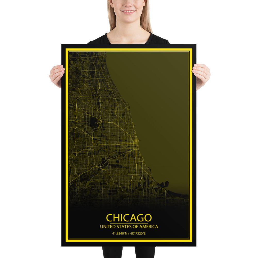 Chicago Black and Yellow Paper Map