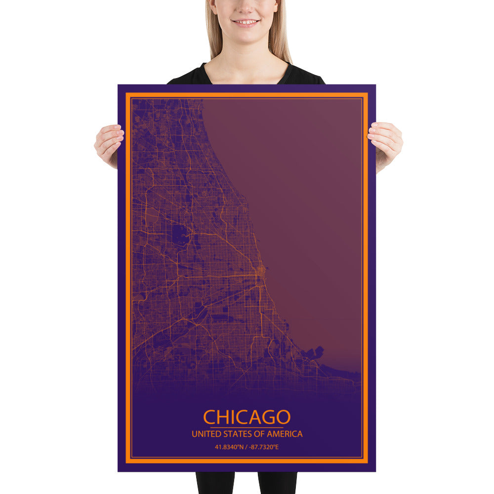 Chicago Purple and Orange Paper Map
