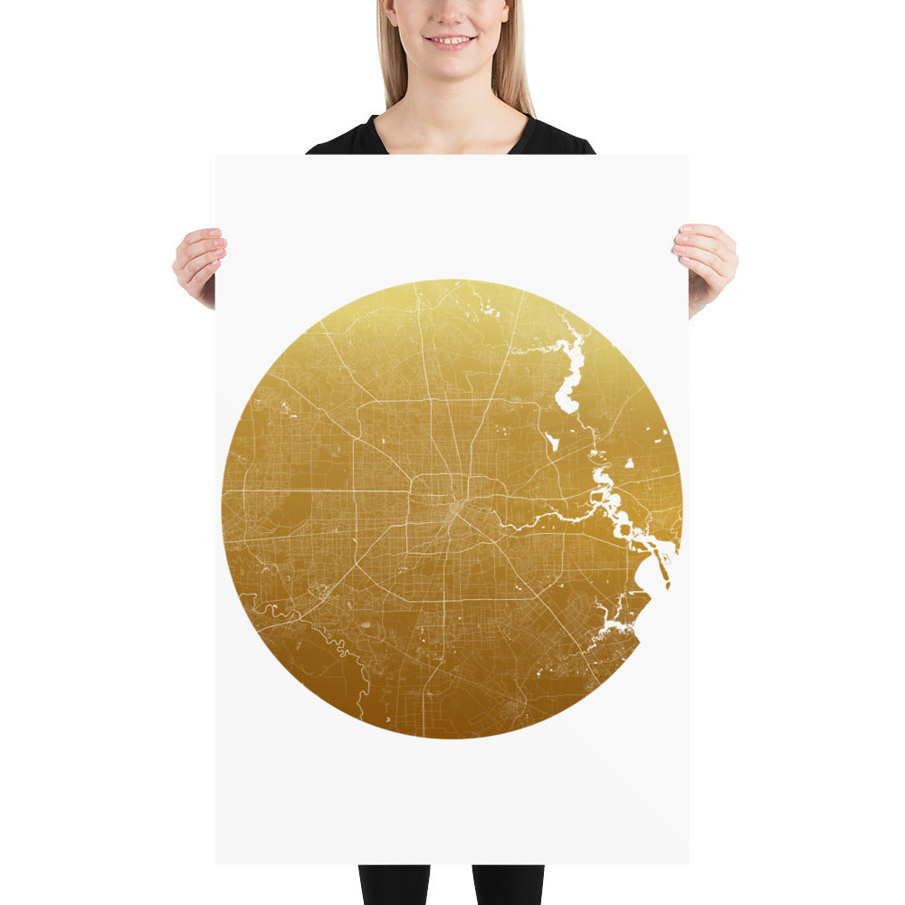 Houston Gold on White Paper Map
