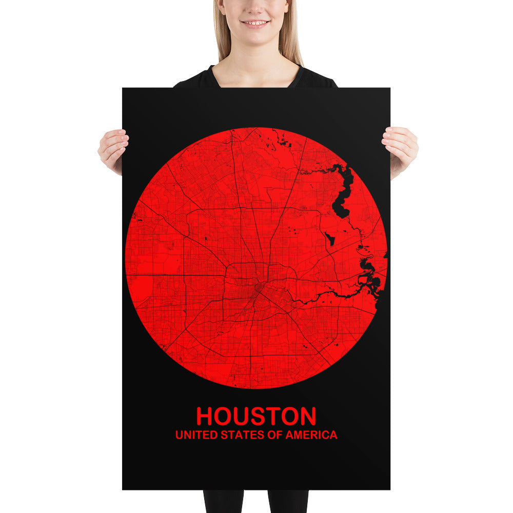 Houston Circular Red Paper Map