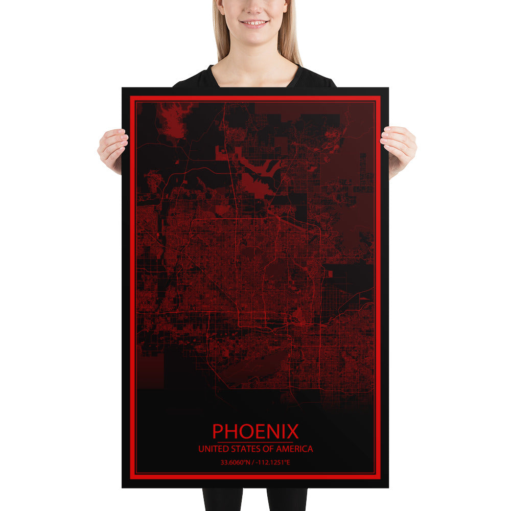 Phoenix Black and Red Paper Map
