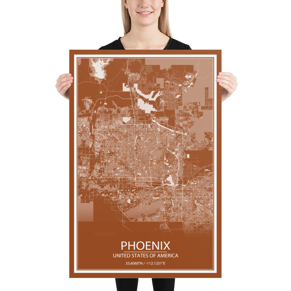 Phoenix Brown and White Paper Map