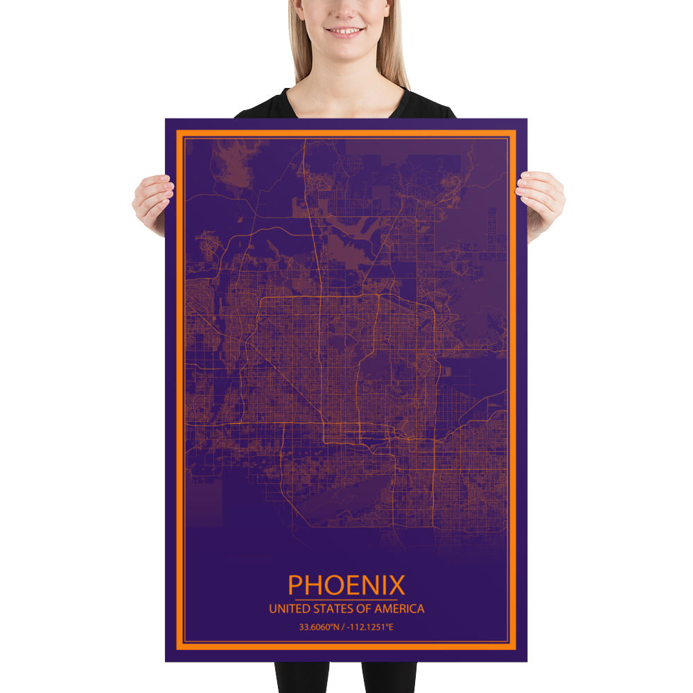 Phoenix Purple and Orange Paper Map