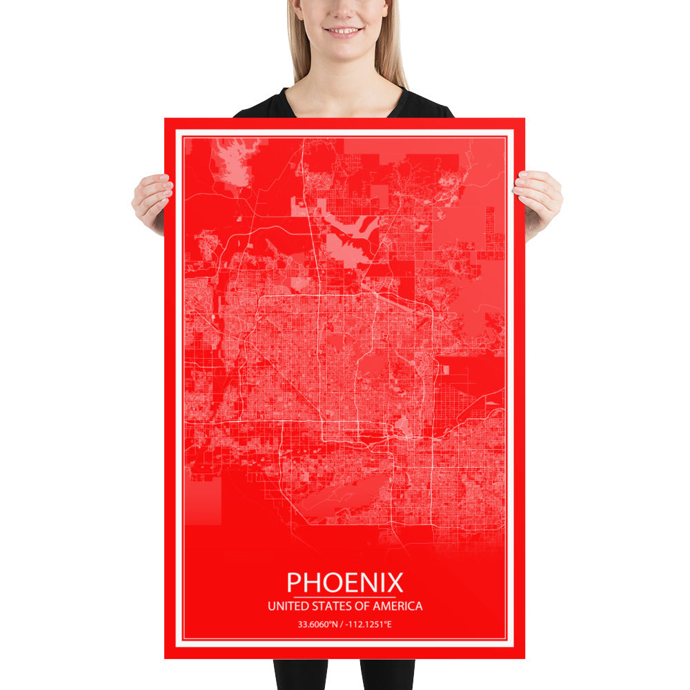 Phoenix Red and White Paper Map