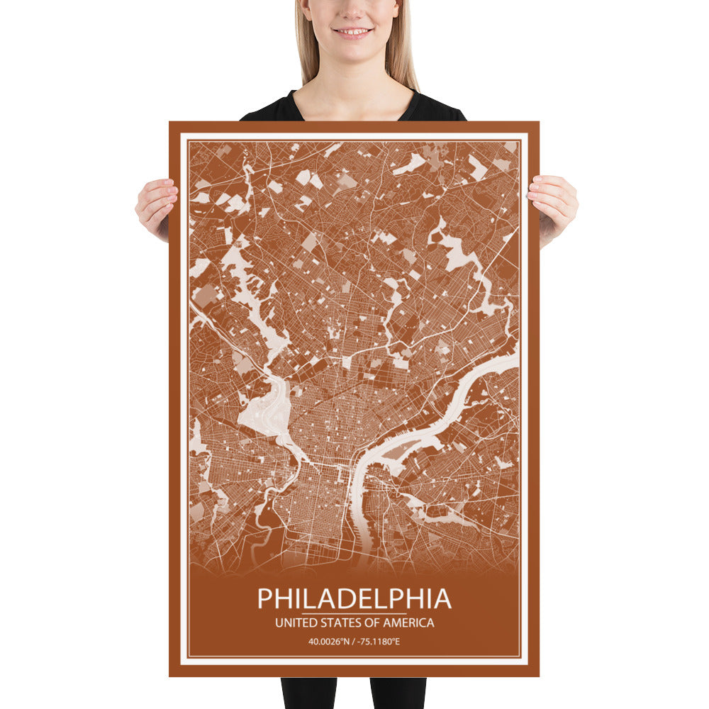 Philadelphia Brown and White Paper Map