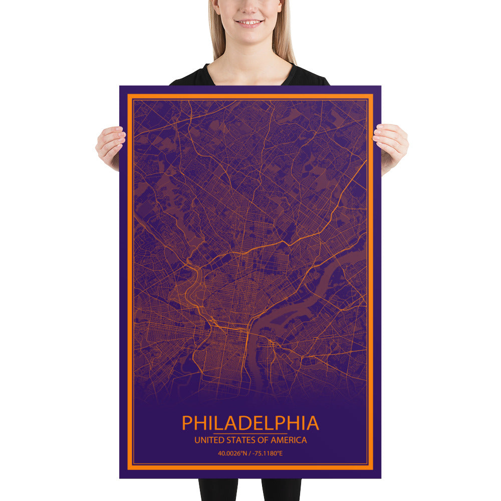 Philadelphia Purple and Orange Paper Map