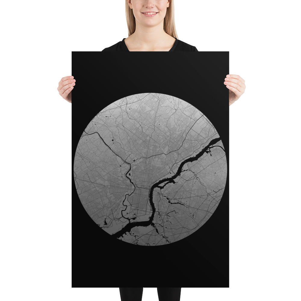 Philadelphia Silver on Black Paper Map