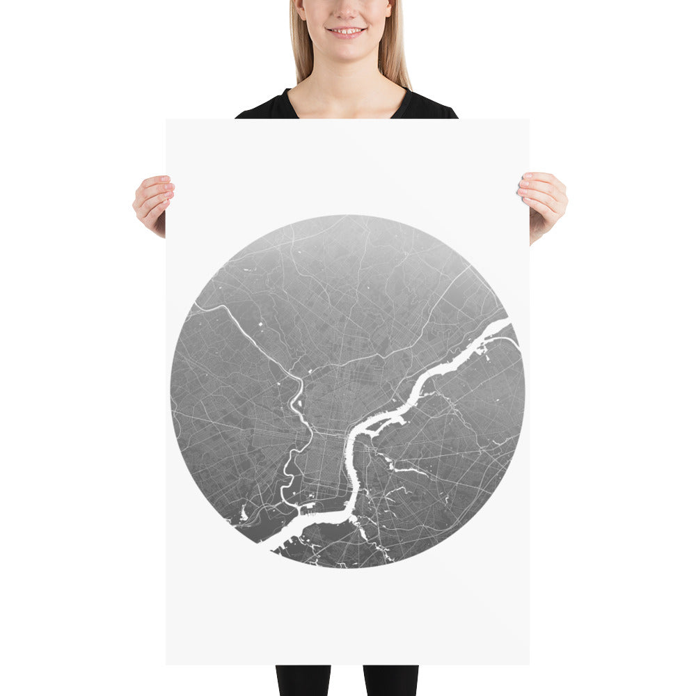 Philadelphia Silver on White Paper Map