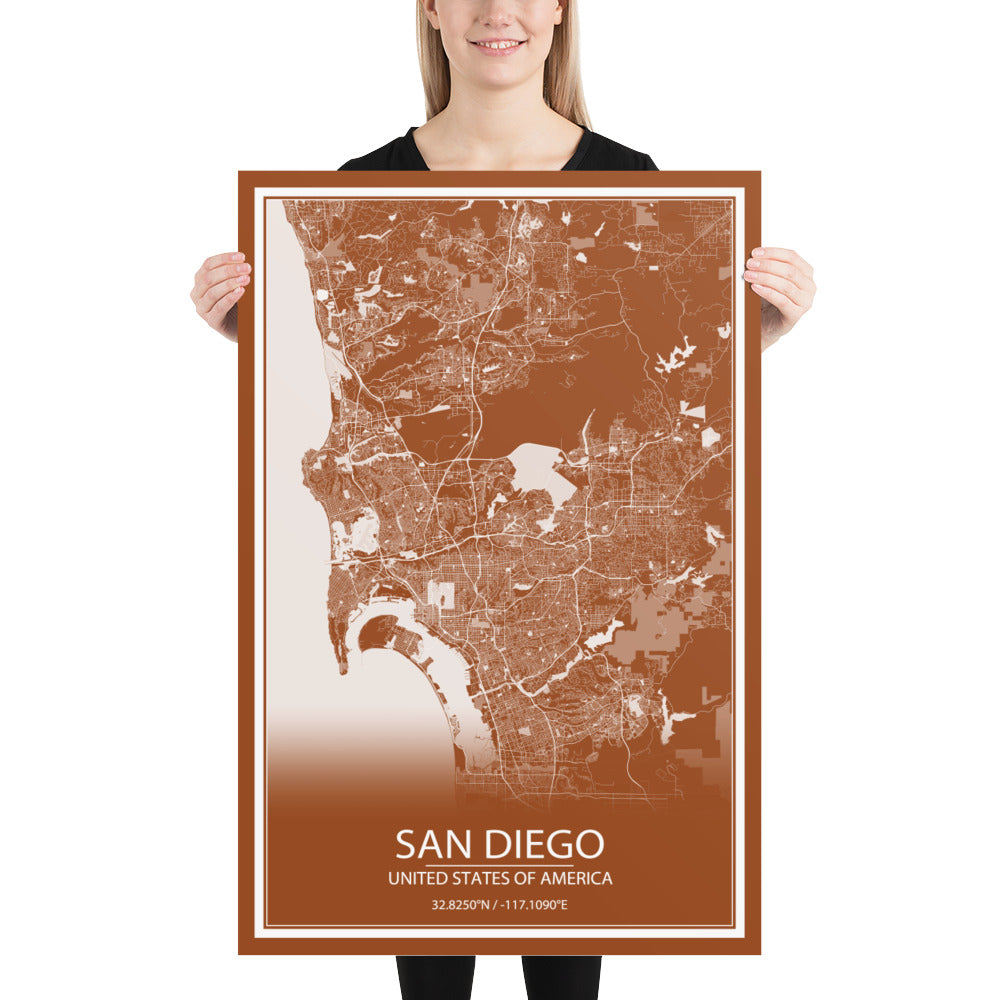 San Diego Brown and White Paper Map