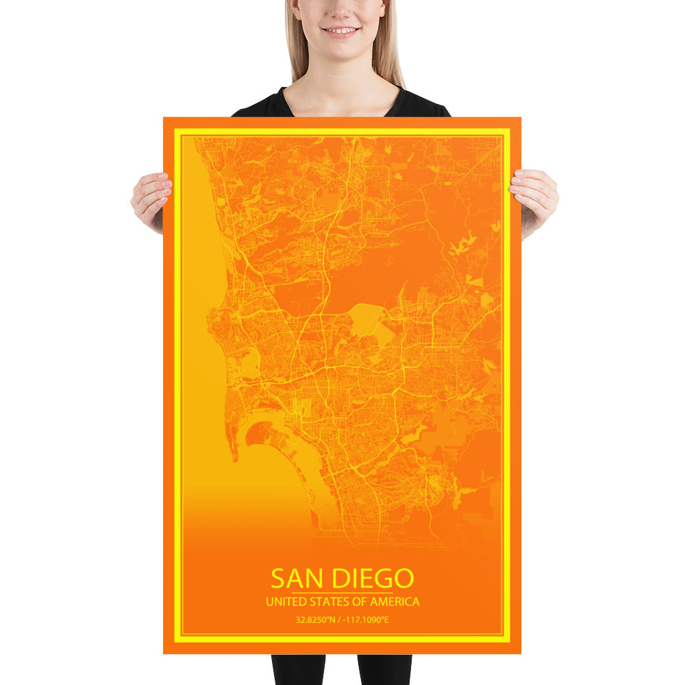 San Diego Orange and Yellow Paper Map