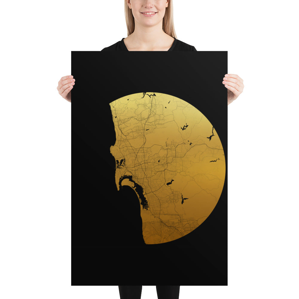 San Diego Gold on Black Paper Map