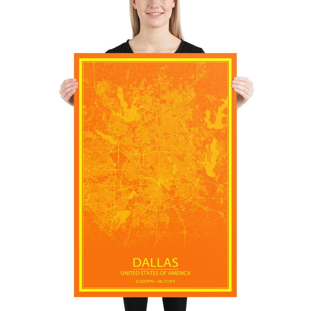 Dallas Orange and Yellow Paper Map