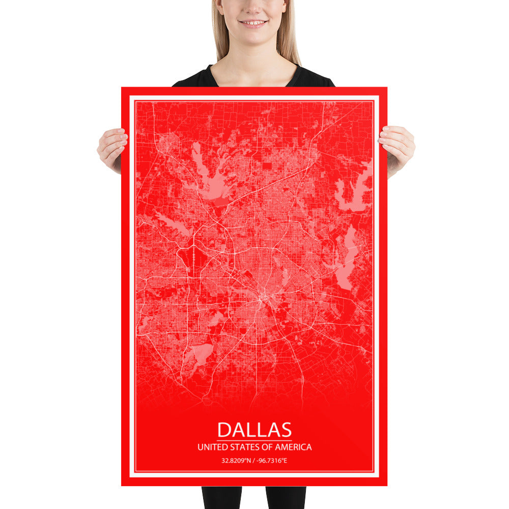 Dallas Red and White Paper Map
