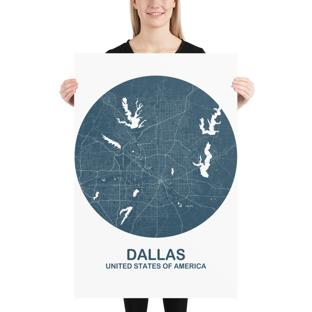 Dallas Circular Blue Paper Map