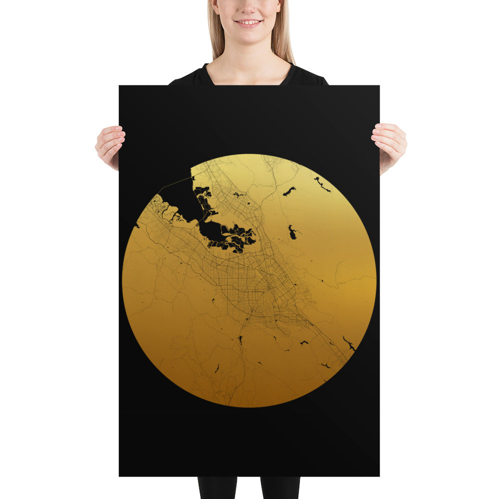 San Jose Gold on Black Paper Map