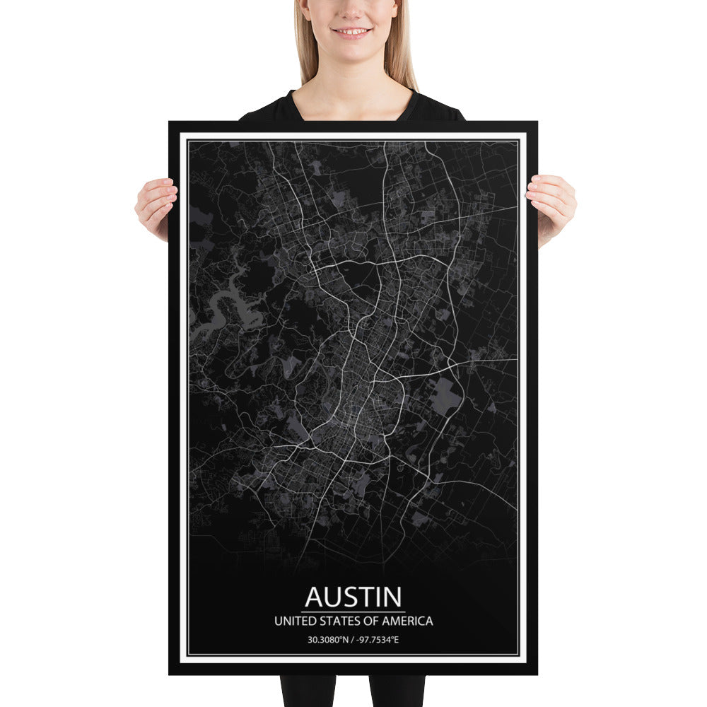 Austin Black Paper Map