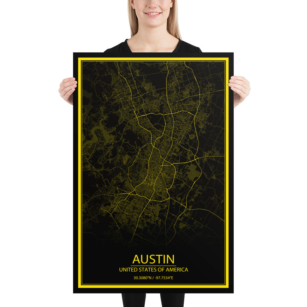 Austin Black and Yellow Paper Map