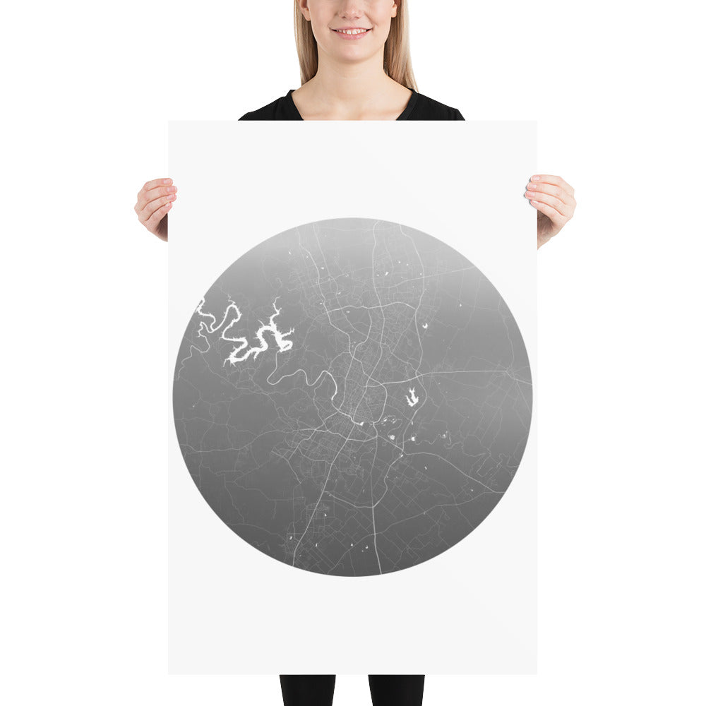 Austin Silver on White Paper Map