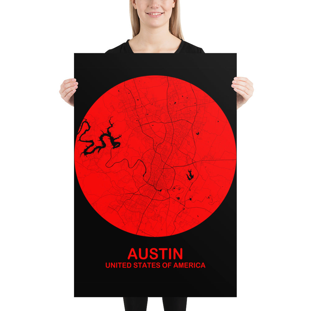 Austin Circular Red Paper Map