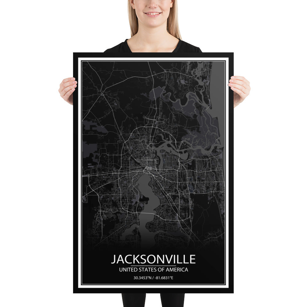 Jacksonville Black Paper Map