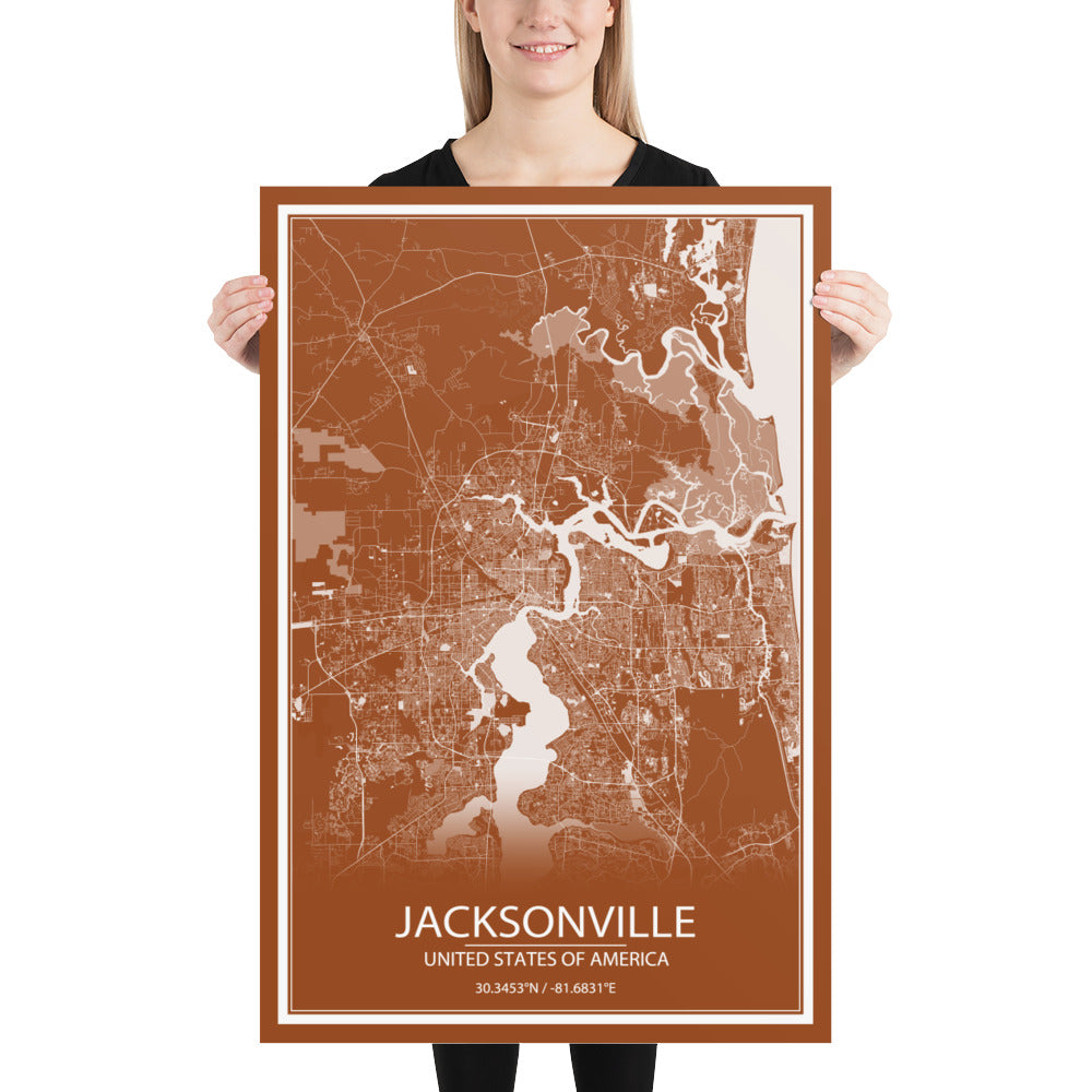 Jacksonville Brown and White Paper Map
