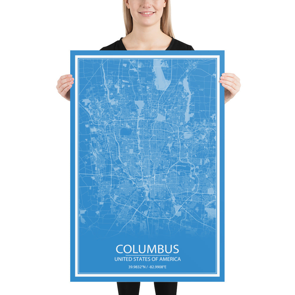 Columbus Blue and White Paper Map