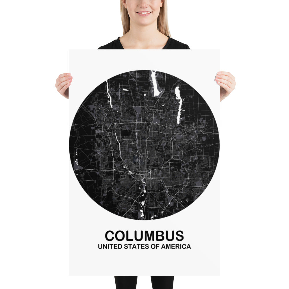 Columbus Circular Black Paper Map