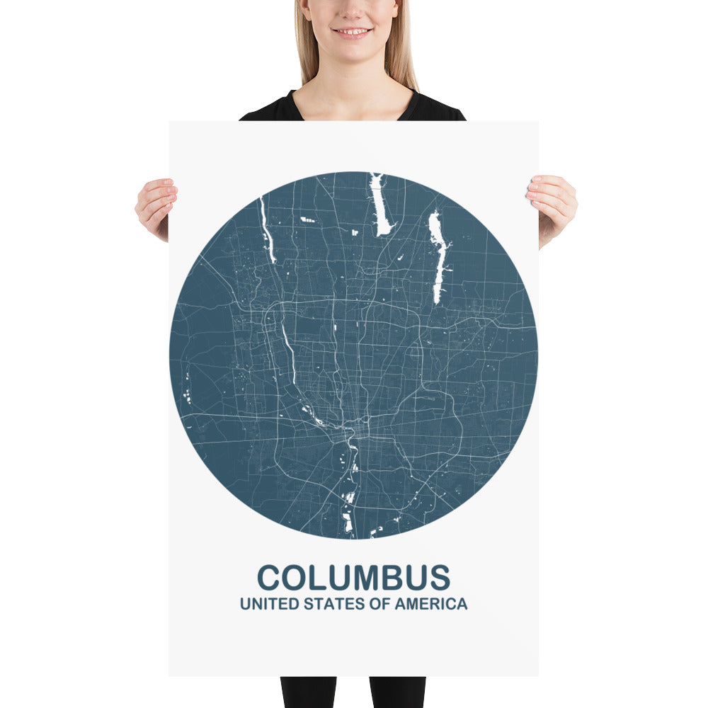 Columbus Circular Blue Paper Map