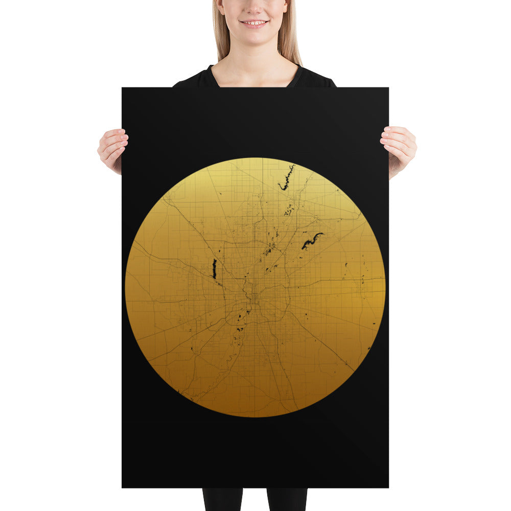 Indianapolis Gold on Black Paper Map